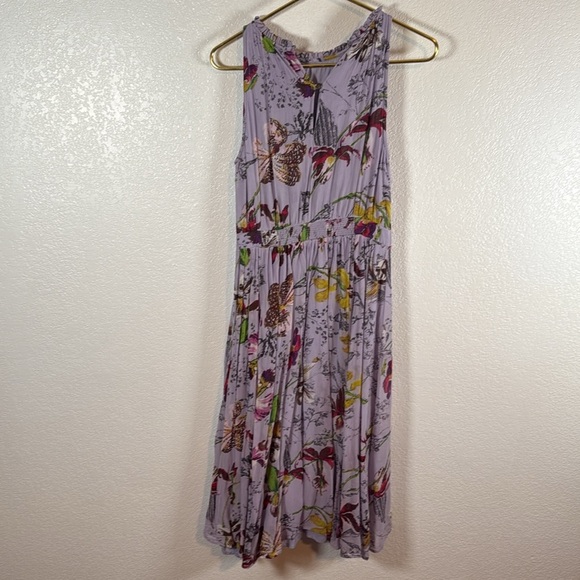 Anthropologie Lavender Floral Midi Dress Smock Back Waistband Size 8 - Picture 5 of 11
